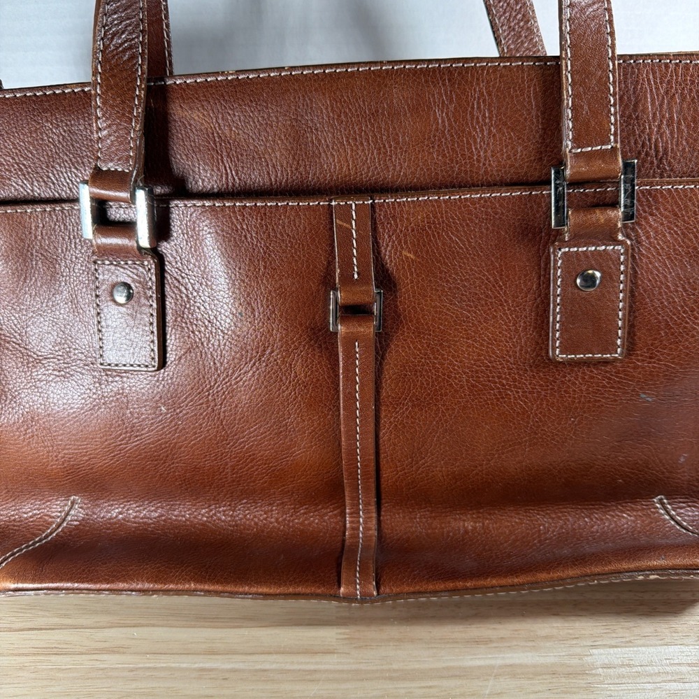 Etienne Aigner Brown Leather Shoulder Bag Zip Up Brown Interior Cloth Buckles - Picture 2 of 13